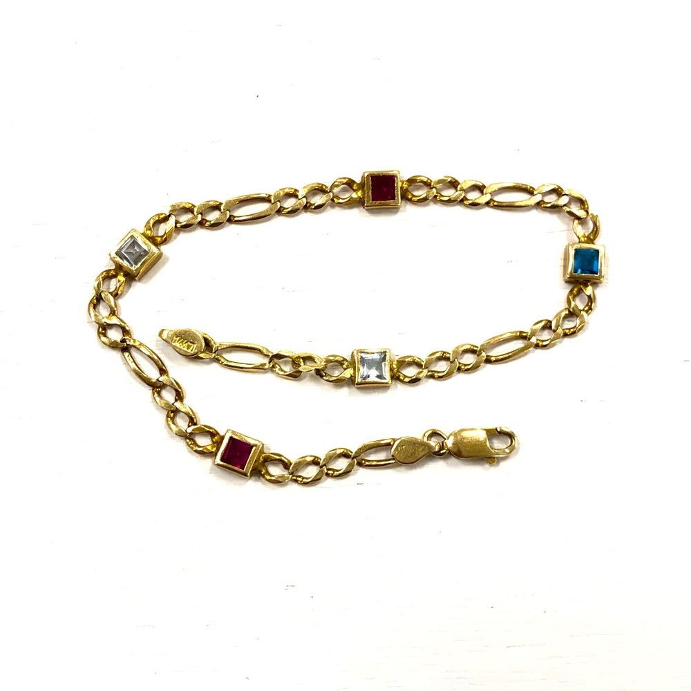 Solid 14k Gold Figaro Gemstone Bracelet